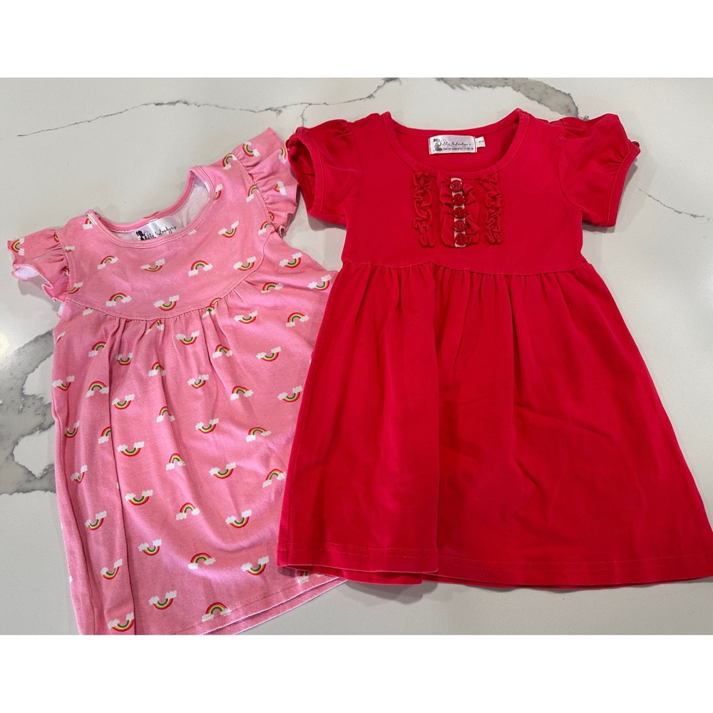 Lily & Londyn's Toddler Girls Dress Bundle Red Ruffle Pink Rainbow Size 2‎ Lot 2